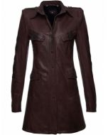 Long Length Women Brown Leather Coat
