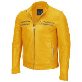 mens yellow leather motorcycle jacket