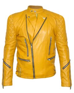 Quilted Yellow Men Leather Jacket