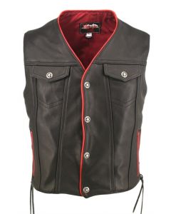 Men's Black and Red Leather Vest