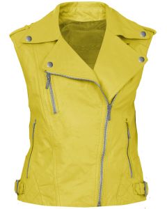 Women yellow leather vest front