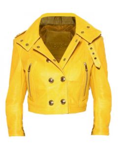 Yellow Studded Leather Jacket Women