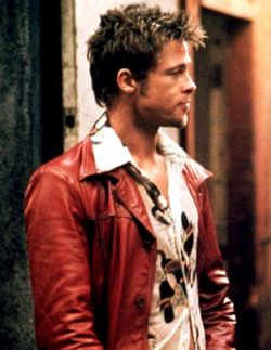 brad pitt red leather jacket