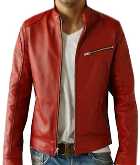 red leather long jacket