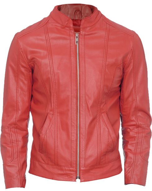 leather jacket with red lining
