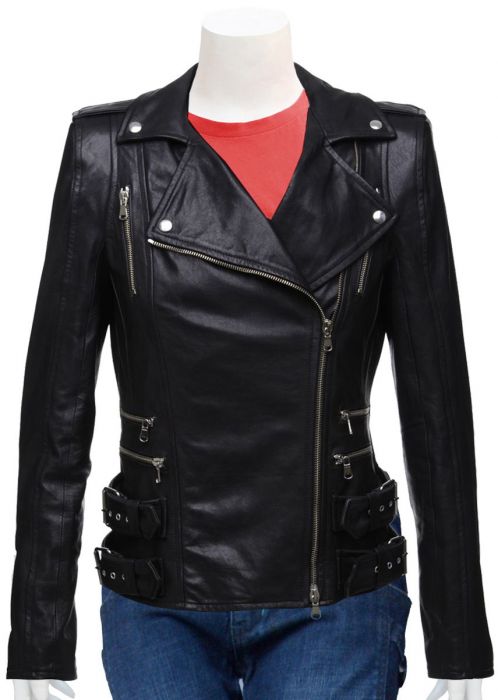 black fitted leather jacket